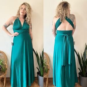Lulu’s Dark Teal Convertible Strap Gown size Large